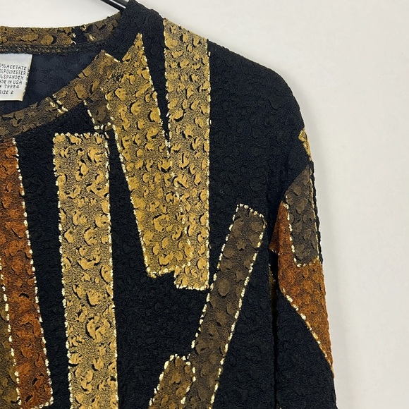 Chico’s long sleeve blouse black with gold metallic detail lace 2 - Picture 5 of 8